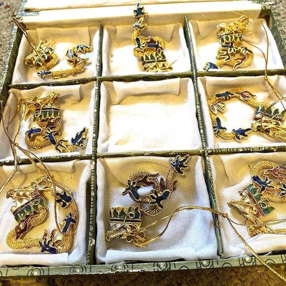 VTG Metal GoldPlated Lucky Dragon Chinese Lunar NewYear Ornaments Feng Shui Lot8 - Picture 1 of 6